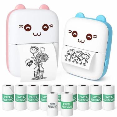 Imagem de Mini Impressora Gatinho Portátil Térmica Bluetooth com 10 Rolos de Pap