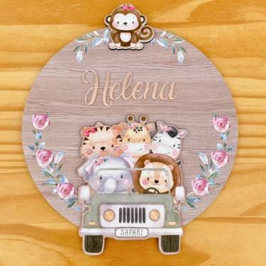 Imagem de Porta Maternidade 3d Jipe Safari Menina e Espelho
