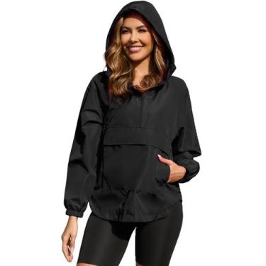 Imagem de Casaco feminino PESION impermeável à prova de vento com capuz preto