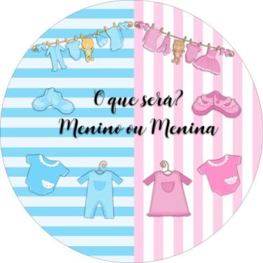 Imagem de Painel de Tecido Sublimado Redondo Cha Revelação Listras Roupas Baby c