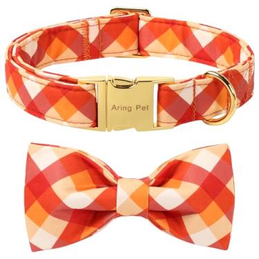 Imagem de ARING PET Coleira de outono com laço, grade laranja de Halloween, coleiras fofas para animais de estimação com fivela de liberação rápida para filhotes, pequenos, médios, grandes, meninas, meninos