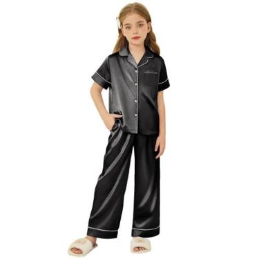 Imagem de Pijama Arshiner de cetim para meninas de manga curta de 7 a 8 anos, pr