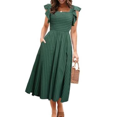 Imagem de Vestido feminino Miessial com babados, manga curta, verão, verde esmer