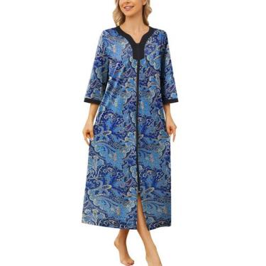 Imagem de Roupa de dormir feminina Bloggerlove, roupão com zíper, camisola plus 