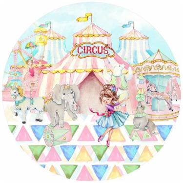 Imagem de Painel de Tecido Sublimado Redondo Circo Feliz Aquarela Grande Espetác