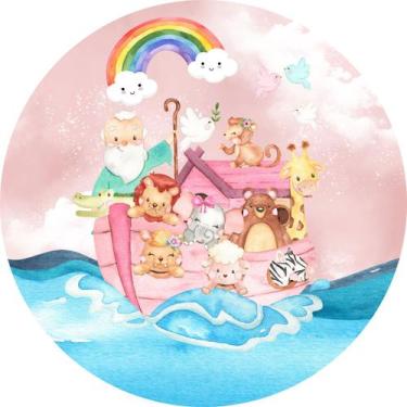 Imagem de Painel de Lona Redondo Arca de Noé Aquarela Rosa Menina - Fabrika De F