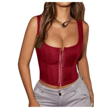 Imagem de Blusa de espartilho SOLY HUX feminina sexy sem mangas, gola redonda, v