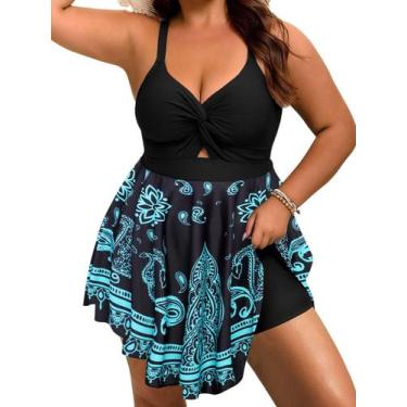 Imagem de Maiô Tankini Arolina Plus Size 2025 com decote em V verde Paisley