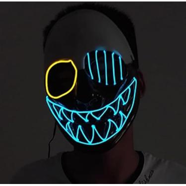 Imagem de SHANJIA Máscara de Halloween, máscara iluminada, crânio assustador com iluminação LED para festival de Halloween, cosplay, baile de máscaras, festa de carnaval (estilo 7)