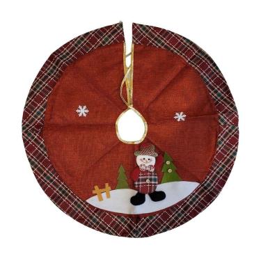 Imagem de Saia para Árvore de Natal 70cm Linho Vinho Pelúcia Boneco de Neve Borda Xadrez Prime