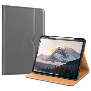Imagem de VIKESI Capa para iPad Pro 13 (M4) 2024, capa de couro com suporte para Apple Pencil, despertar/hibernar automaticamente, vários ângulos de visualização, alça de mão e bolso embutidos, cinza