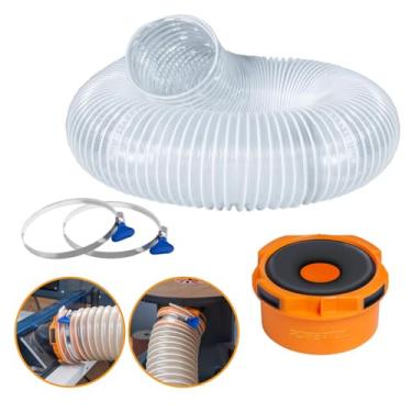 Imagem de POWERTEC Mangueira de coleta de poeira de 10 cm x 1,5 m com 2 braçadeiras de mangueira e adaptador de porta de poeira para serra de mesa, serra de fita, plaina, marcenaria, marcenaria e sistema de
