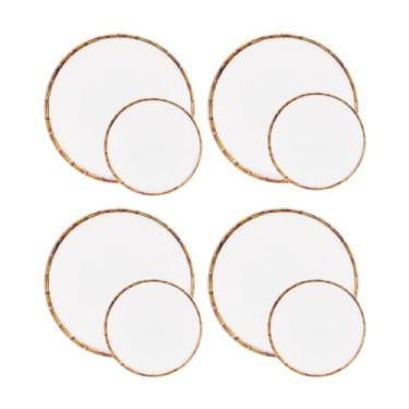 Imagem de Conjunto De Pratos Raso E Sobremesa Melamina Plástica Bambu 22cm 27cm 8 Unidades Cada (Bambu)