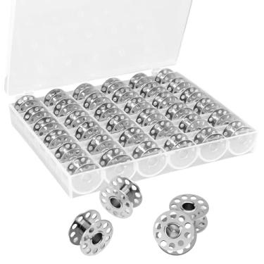 Imagem de Pacote com 36 bobinas de metal para máquina de costura com caixa de armazenamento, bobinas universais classe 15 em estojo compatível com Brother, Janome, Singer, Bernina, Toyata, Anime, Kenmore, Elna