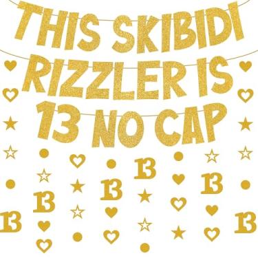 Imagem de Decorações de banner de aniversário Skibidi Rizzler (ouro 13)