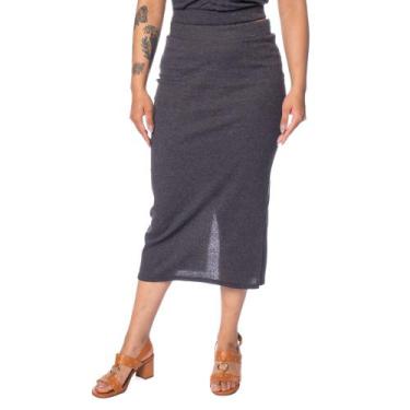 Imagem de Saia Feminina Habana Canelada Midi Cinza Mescla, Cinza mescla, M