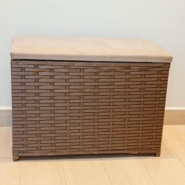 Imagem de Puff Baú Organizador 80 Litros Assento Suede Fibra Sintética Quarto Decorativo(Argila/BEGE)