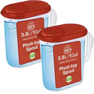 Imagem de Pacote com 2 jarras de água com tampa e bico superior pivô de 1 galão - design fino para porta de geladeira - seguro para freezer/lava-louças, livre de BPA e ftalatos - vermelho