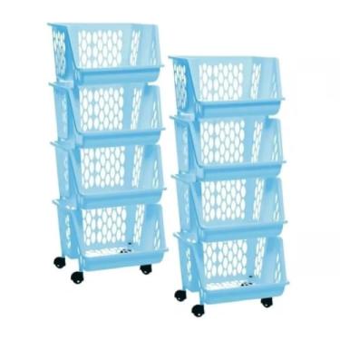 Imagem de Kit 2 Estantes Prateleira Modular Multiuso 4 And Organizador(Azul)