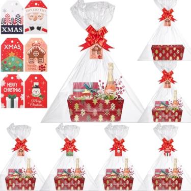 Imagem de Cholemy 6 conjuntos, 12 x 10 cestas vermelhas grandes de Natal, cestas de presente vazias, cesta de papelão DIY com alças, ideal para festas de Natal e férias (árvore)