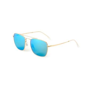 Imagem de JIM HALO Óculos de sol aviador quadrados retrô premium com lentes de vidro planas para homens e mulheres, Armação dourada/lente azul espelhada, tamanho �nico