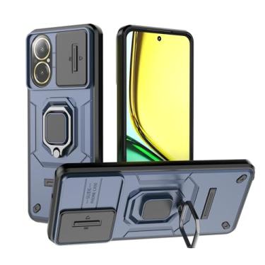 Imagem de SORAKA Capa para realme C67 com suporte para anel e tampa deslizante para câmera Capa realme C67 com placa de metal para suporte magnético para carro Capa de camada dupla em PC e TPU