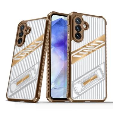 Imagem de SORAKA Capa para Samsung Galaxy A55 5G com suporte capa anti-choque de camada dupla de PC rígido transparente e TPU texturizado flexível e antiderrapante