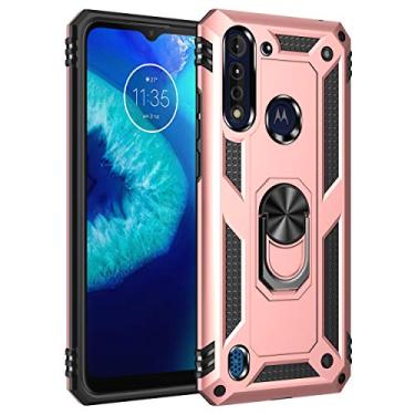 Imagem de SORAKA Capa para Motorola Moto G8 Power Lite com anel capa Motorola Moto G8 Power Lite TPU suave para-choques rígido PC capa traseira com placa de metal para montagem magnética no carro