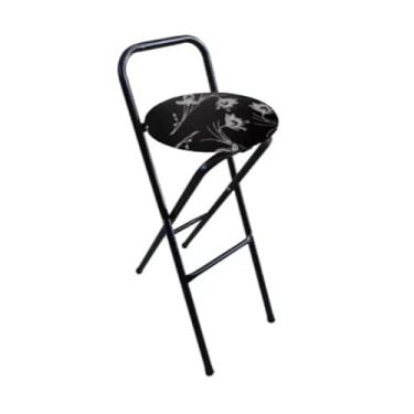 Imagem de Banqueta Alta Banco Banquinho Dobrável Camping Estofada Aço(Preto Floral)