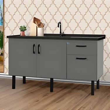 Imagem de Gabinete de Cozinha 2 Portas Armário de Pia 2 Gaveta 144cm (Cinza)