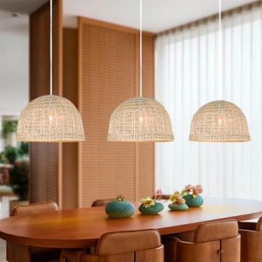 Imagem de 3 Pendente Junco Fibra Natural Boho Restaurante Palha Nat49