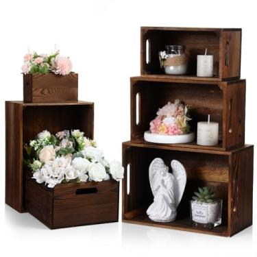 Imagem de AceOrbit Conjunto de 6 caixas de madeira com alças, caixas de armazenamento decorativas rústicas, cestos de exibição de madeira envelhecida para fazenda, casamento, suprimentos de exibição de