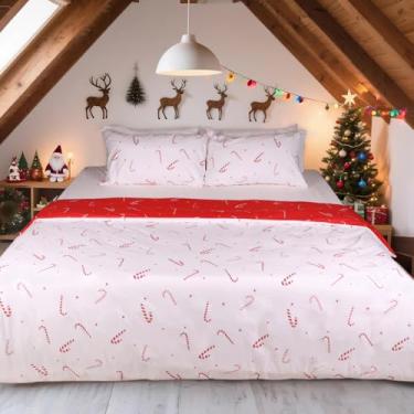 Imagem de HITIME Conjunto de capa de edredom de Natal 100% poliéster estampado - Conjunto de cama de casal leve e respirável, capa de edredom de microfibra macia com fecho de zíper, clássico de Natal
