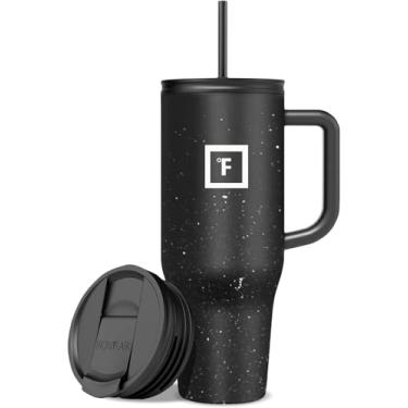 Imagem de IRON °FLASK Co-Pilot 40 oz Insulated Tumbler w/Straw & Flip Cap Lids - Cup Holder Bottle for Hot, Cold Drink - Leak-Proof - Water, Coffee Portable Travel Mug - Valentines Day Gifts - Black Speckle