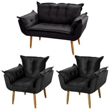 Imagem de Kit Namoradeira com 02 Poltronas Decorativas Francis Suede Preto - Des