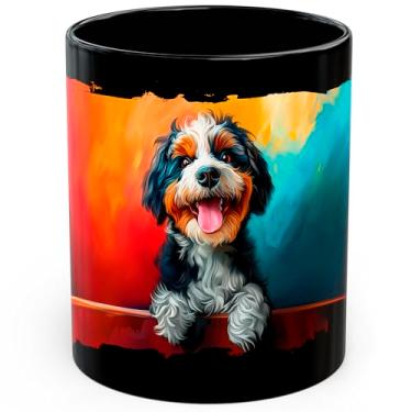Imagem de Bernedoodle Caneca de café de cerâmica 325 ml de design fofo de raça de cachorro - Caneca de chá e café com aderência confortável - Copo de presente divertido exclusivo para escritório ou casa