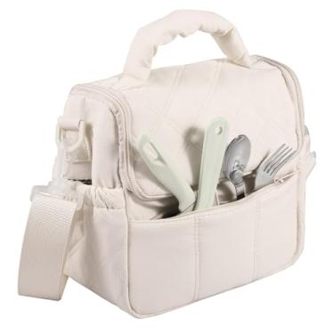 Imagem de Bolsa térmica para refeições, bolsa térmica, portátil, isolada, à prova de vazamento, caixa térmica de grande capacidade com alça removível para piquenique, escritório, praia, escola (bege)