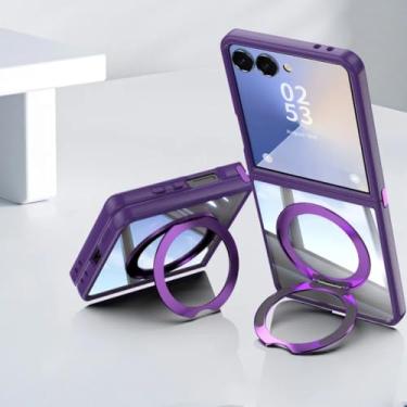 Imagem de Capa protetora para Galaxy Z Flip6 com suporte magnético 360 e suporte de TPU (para Galaxy Z Flip6/roxa)