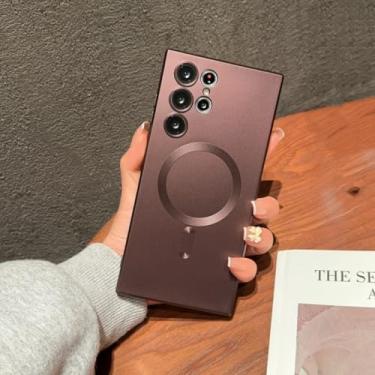 Imagem de Capa magnética fosca de luxo para Samsung Galaxy S24 S22 S21 S23 S25 Ultra S25 Plus S25 Fe com carregamento sem fio (para Samsung S24Ultra/Fúcsia)