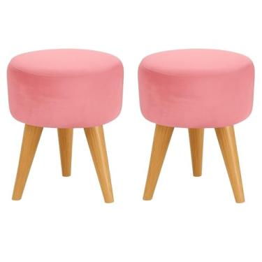 Imagem de Kit 2 Puff Banquinho Redondo Decorativo Pés Palito (Rosa)