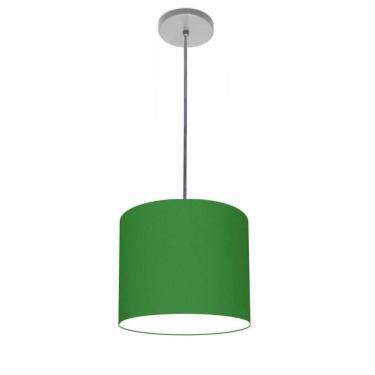 Imagem de Lustre Luminária Pendente Vivare Free Lux Pe-4105cz Cúpula Em Tecido 20x22cm Verde-folha Canopla Cinza E Fio Cristal