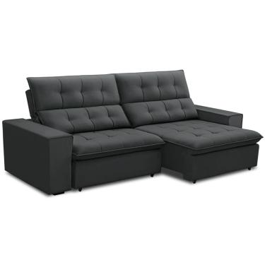 Imagem de Sofá Retrátil Reclinável Para Sala 3 Lugares 250cm Vincent F04 Veludo Cinza Escuro - Lyam Decor