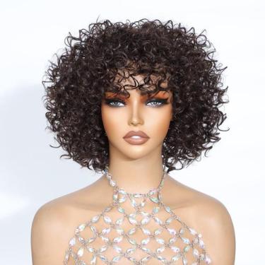 Imagem de Peruca YOKABOOM Brown Short Big Spiral Curls com franja para mulheres