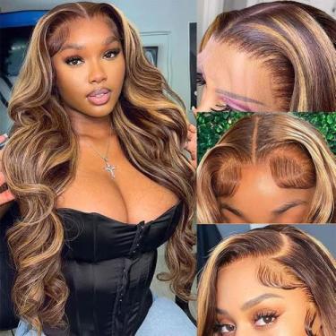 Imagem de Perucas frontais de renda Pizazz Ombre Highlight Body Wave 26"