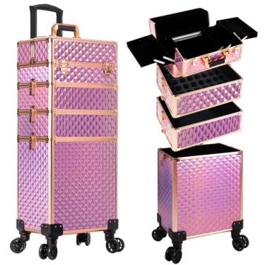 Imagem de Estojo de maquiagem AROUS Rolling 4 em 1 com rodas rosa