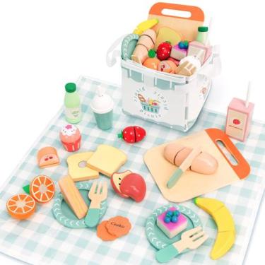 Imagem de Conjunto de brinquedos de piquenique Masonbaby Wooden Play Food para c