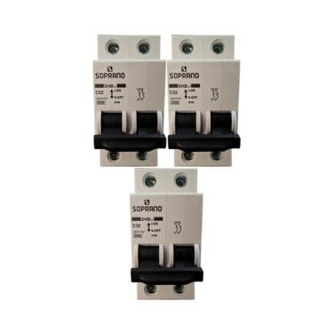 Imagem de Kit Com 3 Disjuntores Bipolar 32A DIN Soprano SHB2-C32A