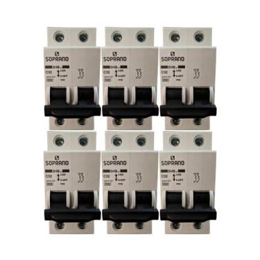 Imagem de Kit Com 6 Disjuntores Bipolar 32A DIN Soprano SHB2-C32A