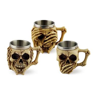 Imagem de Conjunto Caneca Decorativa Caveira Não Fale Não Olhe Não