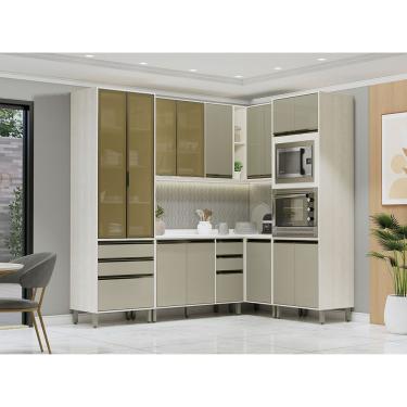 Imagem de Cozinha Modulada De Canto Completa 6 Peças Com Tampo Linea L Pátina Ff-mocca Laca